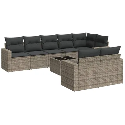 Produktbild von vidaXL 9-tlg. Garten-Sofagarnitur mit Kissen Grau Poly Rattan