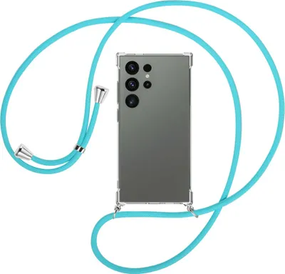 Produktbild von Handykette Backcover-Schutzhülle mit Band (Metall silberfarben) für Samsung Galaxy S24 Ultra - türkis