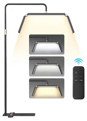 Image de Lampe sur pied LED, réglable en hauteur, avec intensité lumineuse variable, de couleur noire