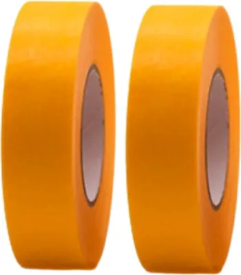 Image de 2 rouleaux de ruban adhésif professionnel doré 50 m x 24 mm - Ruban de masquage pour peintres - Crêpe pour intérieur et extérieur - Crêpe de peintre - Ruban adhésif polyvalent pour travaux de peinture