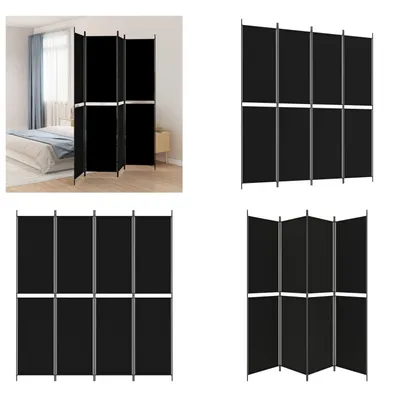 Produktbild von vidaXL 4 tlg. Paravent Schwarz 200x220 cm Stoff - Raumteiler - Paravent - Raumtrenner - Trennwand