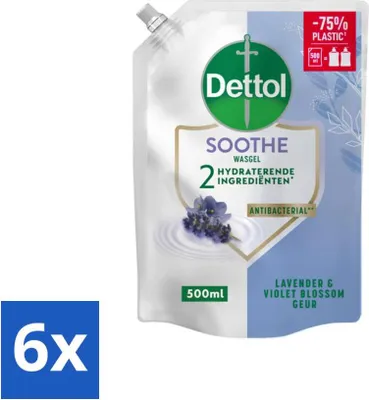 Obrázek produktu pro Náplň do mýdla na ruce Dettol - Soothe - levandule a květ fialky - 500 ml - výhodné balení - 6 kusů
