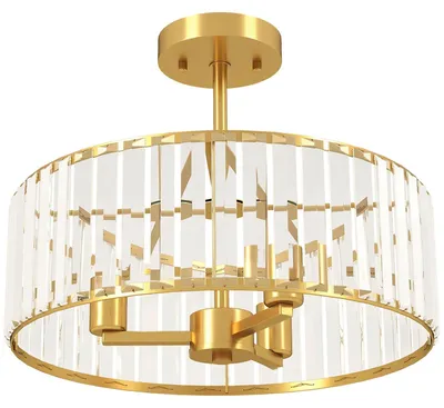 Immagine prodotto di Lampada da soffitto, paralume in cristallo, 3 lampadine, metallo dorato