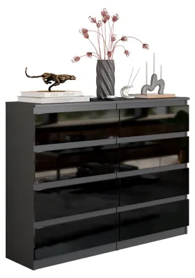 Produktbild von Kommode Anthrazit Grau / Schwarz Hochglanz mit 8 Schubladen – Modernes Sideboard für Schlafzimmer & Wohnzimmer – Geräumige Kommode – GABRIEL