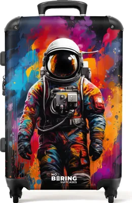 Produktbild von NoBoringSuitcases.com® Großer Koffer - Astronaut umgeben von Graffiti - Kombinationsschloss TSA - Hartschalen Trolley 4 Rollen - 72 liter - Reisekoffer - 66 cmKoffer Mittelgroß 67x43x25 cm, 72L,