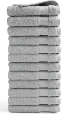 Produktbild von DoubleDry Hotel Kollektion Handtücher Set - 12 Teilig - 100% Baumwolle - 500 g/m² - Weich - 50x100 cm - Hell Grau