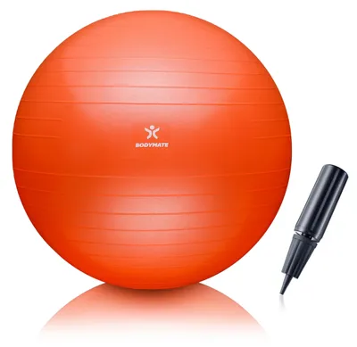 Productafbeelding van BODYMATE Gymnastiekbal, zitbal, trainingsbal met GRATIS e-book, inclusief luchtpomp. Bal voor fitness, yoga, gymnastiek, core training, voor een sterke rug, te gebruiken als bureaustoel. ORANJE, 85 cm