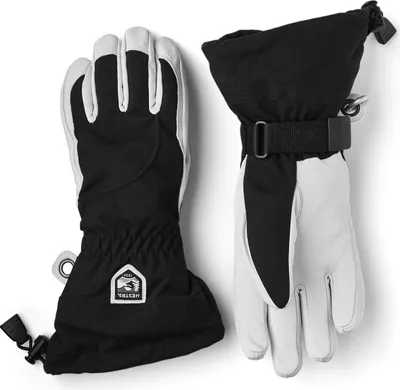 Skihandschuhe "Heli Ski Female - 5 finger" von Hestra; schwarz und grau; mit verstellbarem Bündchen.