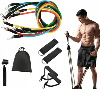 Produktbild von Widerstandsbänder Set 5-teilig Fitnessbänder mit Griffen & Türanker - Krafttraining & Crossfit