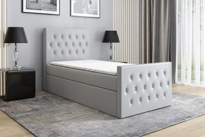 Produktbild von Boxspringbett, Jugendbett LILI 90x200 (Links) mit Bettkästen, Bonell-Matratze und Topper. Farbe: Grau