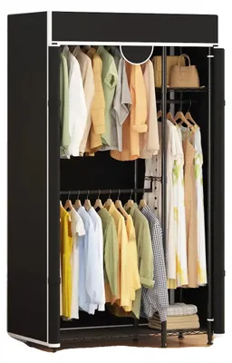 Productafbeelding van Kledingrek, gemaakt van koolstofstaal, draagvermogen tot 720 lbs, afmetingen 15,75×43,31×76,46 inch, verstelbare stangen en plankhoogtes, eenvoudige montage