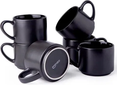 Immagine prodotto di Set di 6 tazze da caffè in Vetroceramica, 400 ml, impilabili, adatte al microonde e lavabili in lavastoviglie, nero opaco