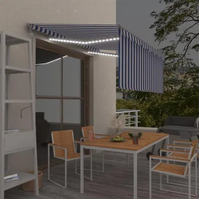 Image de vidaXL Store automatique avec store LED Capteur de vent 3x2,5m Bleu Blanc