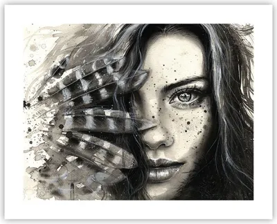 Produktbild von Poster - Poster ohne Rahmen - Frau Federn Lippen Kunst. - 50x40 cm - Wand Bild - Wanddeko - Wandbilder - Kunstposter - Wandposter - Bilder - Kunstdruck - Wanddekoration - Wandbild - P2XAA50x40-2874