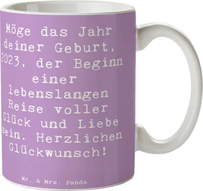 Produktbild von Mr. & Mrs. Panda haferl Spruch 2023 Geburtstag - Lavendeltraum - Geschenk, Teebecher, Geburtstagsdekoration, Geburtstagsgeschenk, Tasse mit, Kaffeebecher, Geburtsjahr