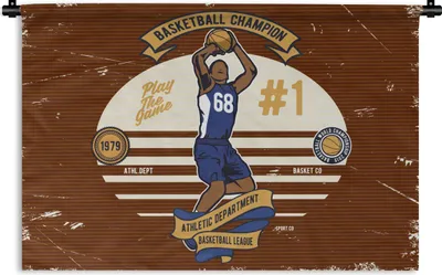 Produktbild von MuchoWow® Wandteppich Wandbehang Mancave - Basketball - Retro - Rot 60x40 cm Tapisserie Dekoration Wandtuch - Wanddekorationen