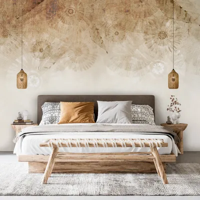 Produktbild von Vlies Fototapete Betonoptik 400x280 cm Tapeten Wandtapete XXL Botanik Natur Pflanzenmotiv PusteBlumen beige b-A-10171-a-a