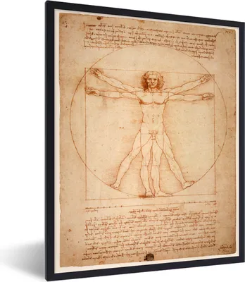 Produktbild von MuchoWow® MuchoWow® Gerahmtes Poster Der vitruvianische Mensch - Leonardo da Vinci 30x40 cm - Poster mit zchwarzem Bilderrahmen - Wanddeko - Kunstdrucke