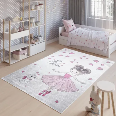 Obrázok produktu pre Tapiso koberec EMMA Moderná detská izba Ružová Sivá Spálňa 140 x 200 cm