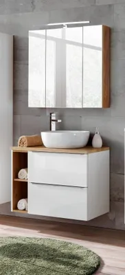 Produktbild von Badmöbel Set 5-tlg Badezimmerset PERUGIA Weiss HGL inkl.Waschbecken