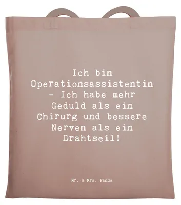 Produktbild von Mr. & Mrs. Panda Tote Bag Spruch Geduld Operationsassistentin - Braun Pastell - Geschenk, Schultasche, Anerkennung, Geschenke für Berufstätige, Laptoptasche, Beruf, Hilfe