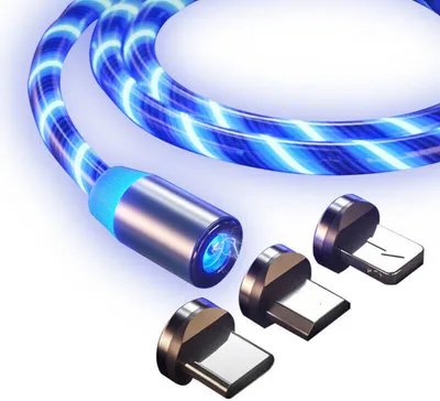 Produktbild von Universal 3-in-1 magnetisches Ladekabel für iPhone Samsung Huawei etc. Micro USB C/ Typ C /kompatibel mit Apple LED 1 Meter - BLAU - leuchtet