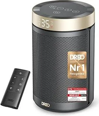 Produktbild von Dreo Energiesparender Heizlüfter, 34 dB Leiser 1500W Elektrischer PTC Keramik, Thermostat, Überhitzungs- & Kippschutz, 12 Std. Timer, Elektroheizung für Räume Schlafzimmer, Heater 316, Gold
