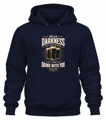 Productafbeelding van Hallo Duisternis, mijn oude vriend. Bier, Stout, Dunkelbier. Hoodie, capuchontrui, marineblauw, maat M