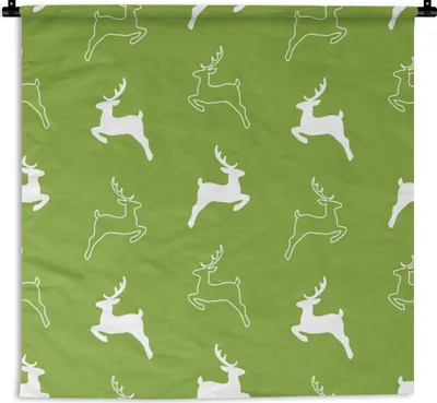 Produktbild von MuchoWow® Wandteppich Wandbehang Hirsche - Grün - Muster 150x150 cm Tapisserie Dekoration Wandtuch - Wohnaccessoires - Modernes
