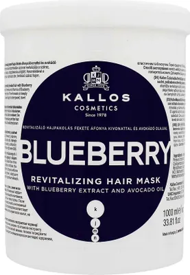 Produktbild von Kallos KJMN Blueberry Revitalising Mask 1000ml, 1000 ml, Frauen, beschädigtes Haar, trockenes Haar, Elastizität, Nährend, Revitalisierend, Glanz, Avocadoöl, Topf