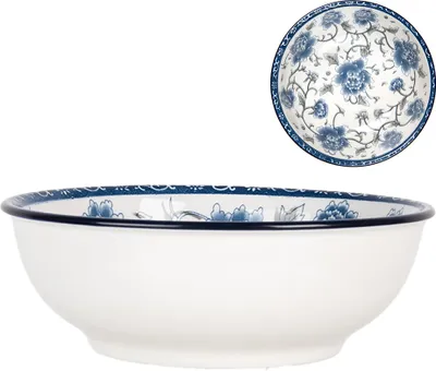 Produktbild von Clayre & Eef Maßstab Ø 19x7 cm Weiß Blau Keramik Blumen