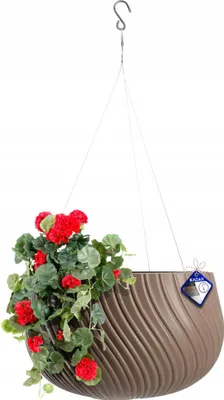 Image de Suspension pour fleurs - Pot suspendu - Pour balcon/terrasse - Forme cuvette - Ø 29,5 cm - Marron