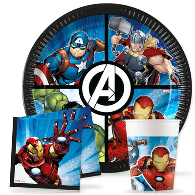 Produktbild von Avengers Partyset Kindergeburtstag Einweggeschirr Geburtstag Teller Becher Servietten