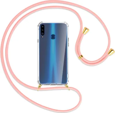 Produktbild von Handykette Backcover-Schutzhülle mit Band (Metall goldfarben) für Samsung Galaxy A20s - rosa