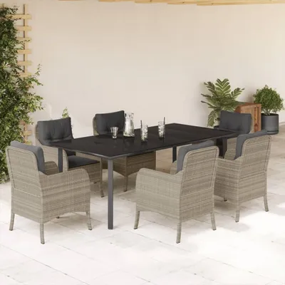Image de 2025 cloris Ensemble de meubles de jardin Balcon Ensemble de 7 pièces de jardin avec coussins Gris clair Poly rotin - Ensemble de meubles de jardin Sale5806426 5parcel
