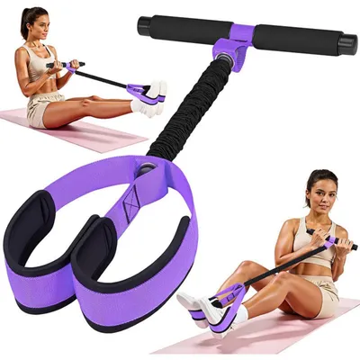 Obrázok produktu pre Gumičky na cvičenie nôh s rúčkami, multifunkčné cvičebné zariadenie na posilňovanie brucha (fialová, 75 lbs), fitness gumy na cvičenie brušných, vhodné na posilňovanie, chudnutie, cvičenie jogy
