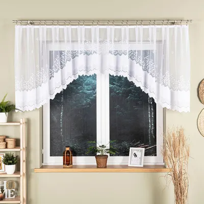 Produktbild von GENOWEFA - Fertiggardine aus Jacquard mit Schnitt unten - 400x100 cm - weiß