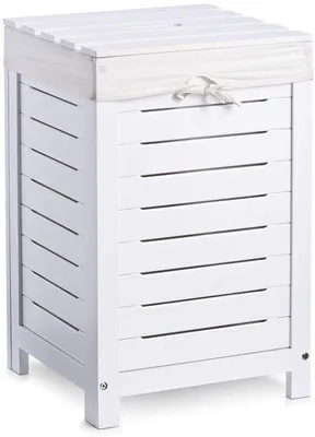Zdjęcie produktu dla Azomor® Stylowa biała skrzynia na bieliznę z wyjmowaną wkładką z płótna i pokrywą, 35 x 35 x 55 cm