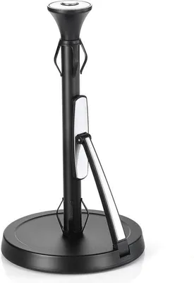 Produktbild von Famanu Küchenrollenhalter aus Edelstahl - Schwarz, mit stabiler Basis und Spannarm