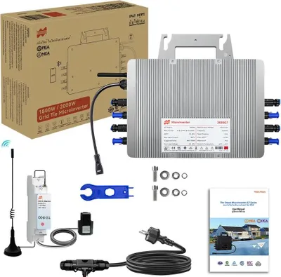 Zdjęcie produktu dla Falownik solarny, moc wyjściowa 2000 W, wodoodporna konstrukcja, limit i kabel o długości 1,5 m, AC 230 V, DC 22–50 V