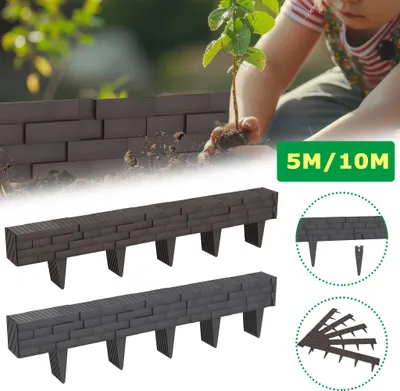 Obrázek produktu pro UISEBRT 10m antracitová zahradní palisáda s kamenným vzhledem z PP plastu, odolná proti povětrnostním vlivům a snadno udržovatelná, modulární obruba záhonů a trávníků, 1 metr na prvek