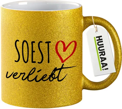 Produktbild von Huuraa Glitzertasse Soest verliebt 330ml Gold Keramik Kaffeebecher Geschenkidee