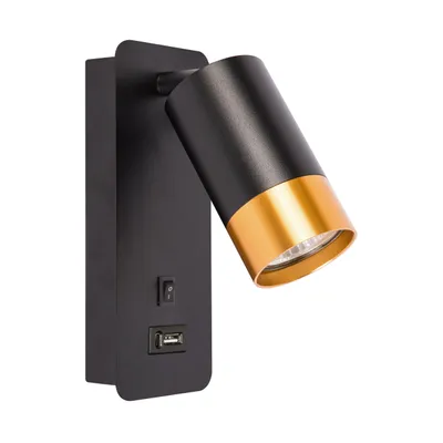 Produktbild von MasterLED Wandlampe Klemens GU10 Schwarz-Gold mit USB Ladefunktion – schwenkbare Leselampe für Schlafzimmer, Wohnzimmer, Büro