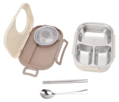 Produktbild von Bento Box 1450 ml - Edelstahl - Doppelschicht - Auslaufsicher - Thermisch - Inklusive Suppenschüssel und Löffel - Lunchbox
