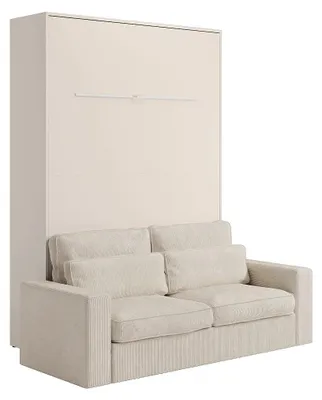 Produktbild von Klappbare Kleiderschrank Bett 140 x 200 cm - Hand geöffnet vertikal - Mit LED-Beleuchtung - Beige + Sofa-Bett - RAPILI