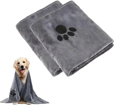 Produktbild von Unyqoos® Schnelltrocknende Mikrofaser-Handtücher für Hunde & Haustiere, 2er Set, grau – saugfähig, hautfreundlich, fusselfrei