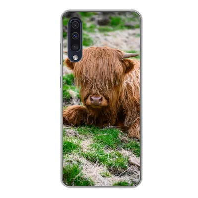 Produktbild von MuchoWow® Handyhülle Schutzhülle Hülle für Samsung Galaxy A50 Schottischer Highlander - Heu - Gras Silikon Softcase Handy Hülle - Mobiltelefonhülle