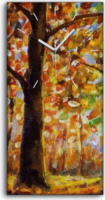 Produktbild von Küchenuhr Bürouhr Leinwand Uhr Geräuschlos 30x60 Gemälde Wald Bäume Herbst Natur - weiße Hände