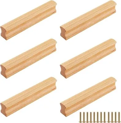 Zdjęcie produktu dla Drewniane uchwyty meblowe - 6 sztuk - Solidne - Uchwyty do szafek