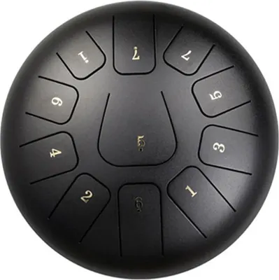 Produktbild von Steel Tongue Drum - Zungentrommel - 25 cm - 11 Töne - Mit Schlägeln, Fingerpicks, gepolsterter Tragetasche - Schwarz